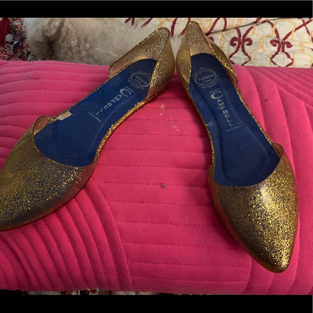 Jeffrey Campbell Gold Jelly Glitter Flats